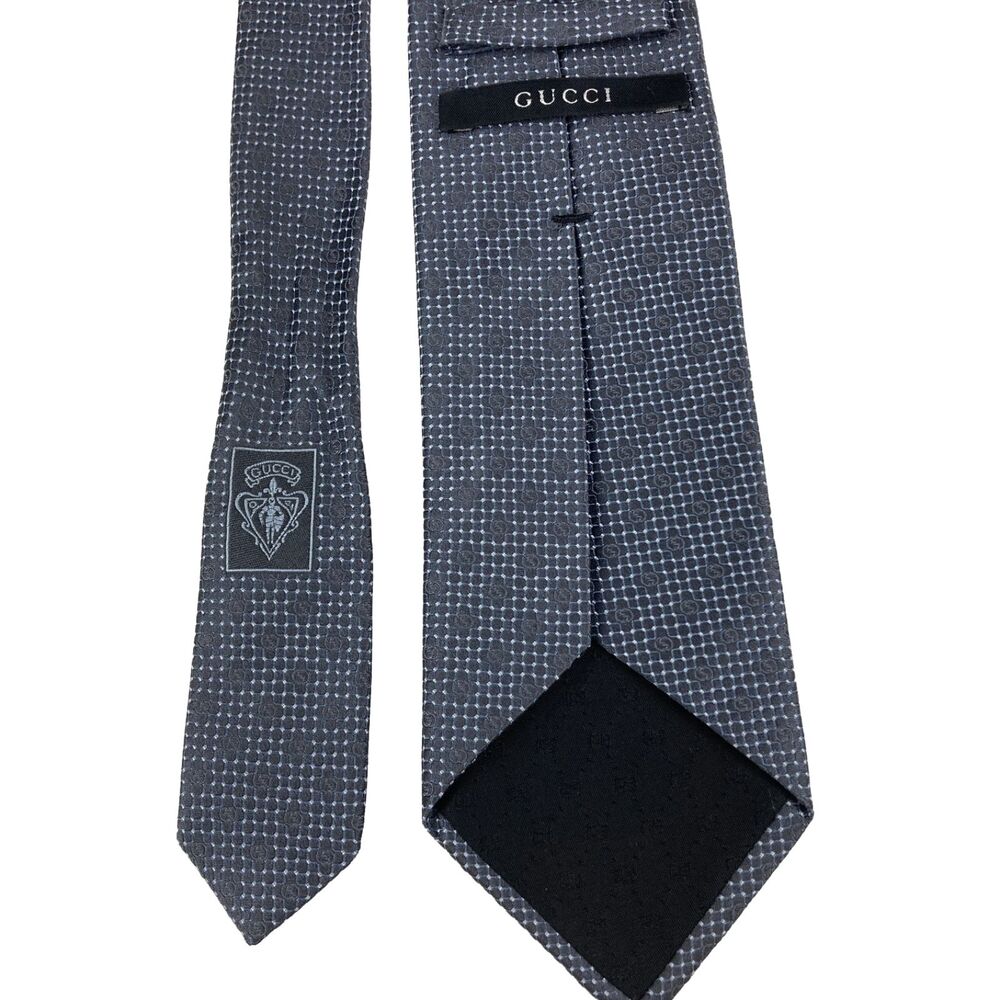 Gucci Silk Tie Gray Blue GG Monogram Made In Italy Designer Luxury Necktie - Picture 4 of 10